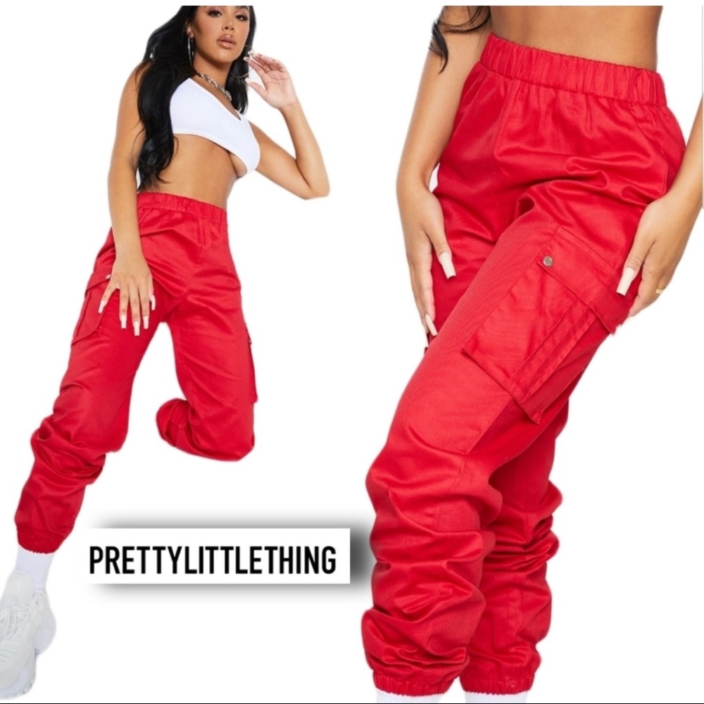 Red Pocket Detail Cargo Pants